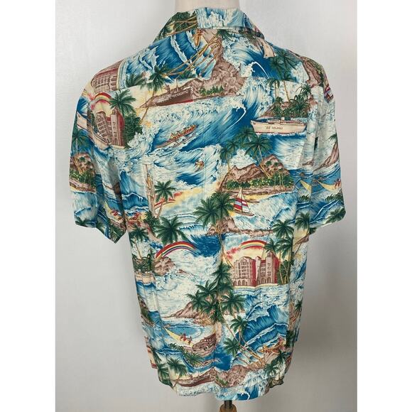 VTG Iolani Hawaii tropical floral graphic rainbow rayon button up Hawaiian shirt - Picture 3 of 4